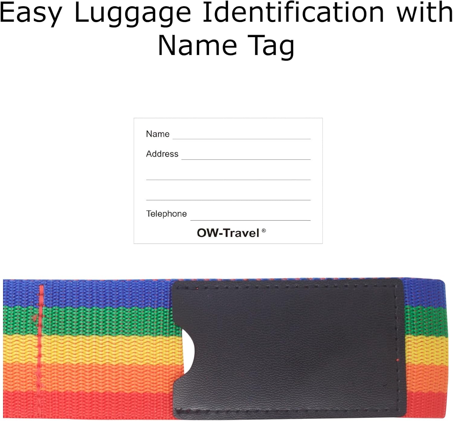 Heavy Duty Lockable Luggage Strap Suitcase Belts TSA - with Personalised Name Tag Identifier Address Label (Rainbow) - One-Wear, OW-Travel