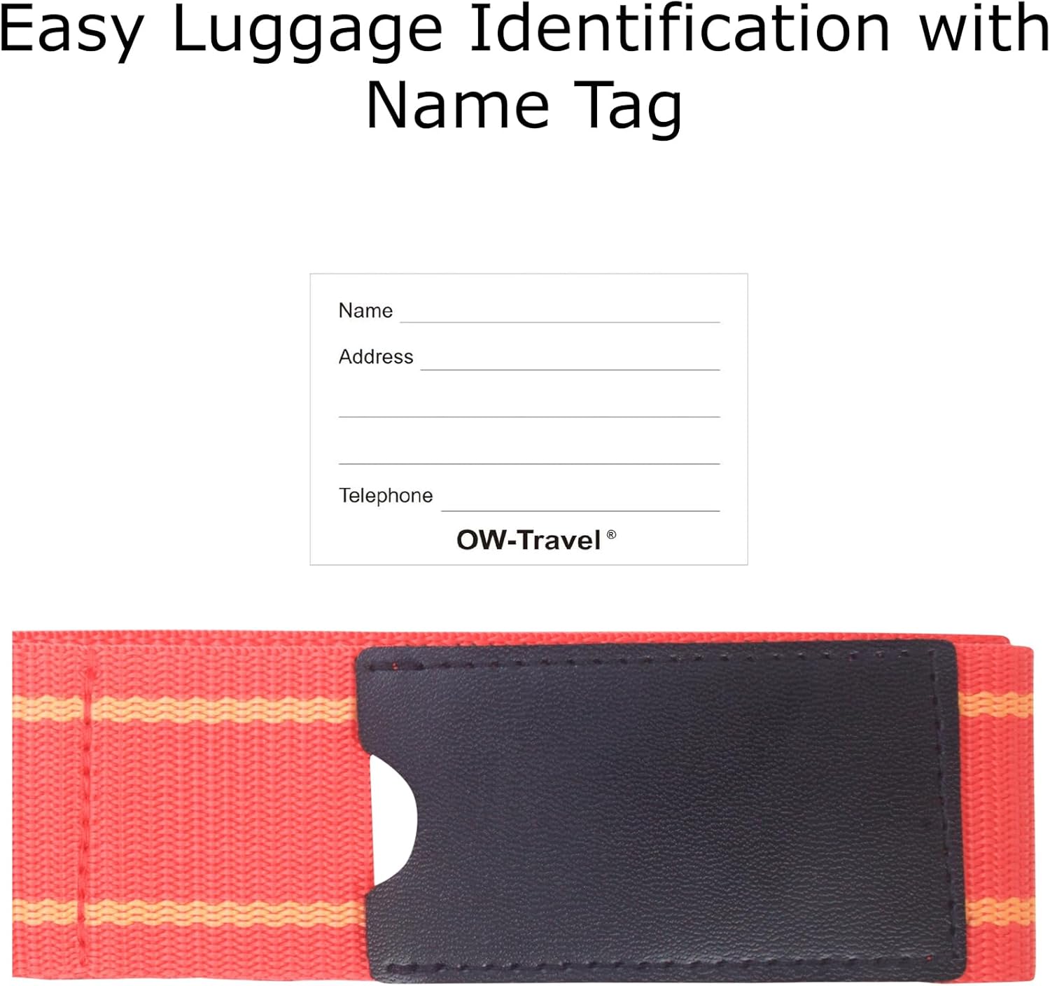Heavy Duty Lockable Luggage Strap Suitcase Belts TSA - with Personalised Name Tag Identifier Address Label (Red / Yellow) - One-Wear, OW-Travel