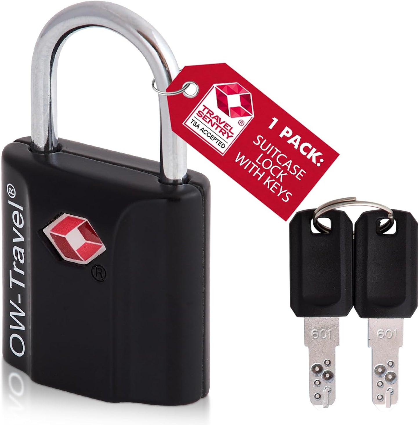 ✅ TSA Key Padlock - Heavy Duty Lock - Travel Sentry Approved for Suitcases, Luggage, Gym Lockers and Tool Boxes - One-Wear, OW-Travel