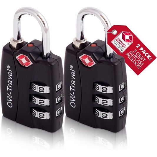 ✅ 3 Dial TSA Combination Padlock with INSPECTION SEARCH ALERT - Travel Sentry Approved Heavy Duty Number Lock for Suitcases, Luggage, Gym Lockers and Tool Boxes - One-Wear, OW-Travel