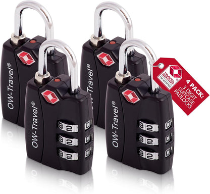 ✅ 3 Dial TSA Combination Padlock with INSPECTION SEARCH ALERT - Travel Sentry Approved Heavy Duty Number Lock for Suitcases, Luggage, Gym Lockers and Tool Boxes - One-Wear, OW-Travel