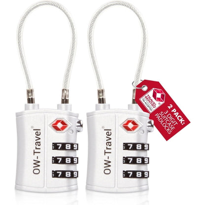 ✅ 3 Dial Cable TSA Combination Padlock - Travel Sentry Approved Heavy Duty Number Lock for Suitcases, Luggage, Gym Lockers and Tool Boxes - One-Wear, OW-Travel