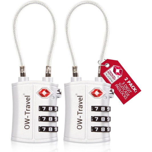 ✅ 3 Dial Cable TSA Combination Padlock - Travel Sentry Approved Heavy Duty Number Lock for Suitcases, Luggage, Gym Lockers and Tool Boxes - One-Wear, OW-Travel