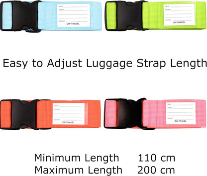 4 Colour, Heavy Duty Luggage Strap Suitcase Belts with Personalised Baggage Claim Identifier Address Label , One-Wear – OW-Travel