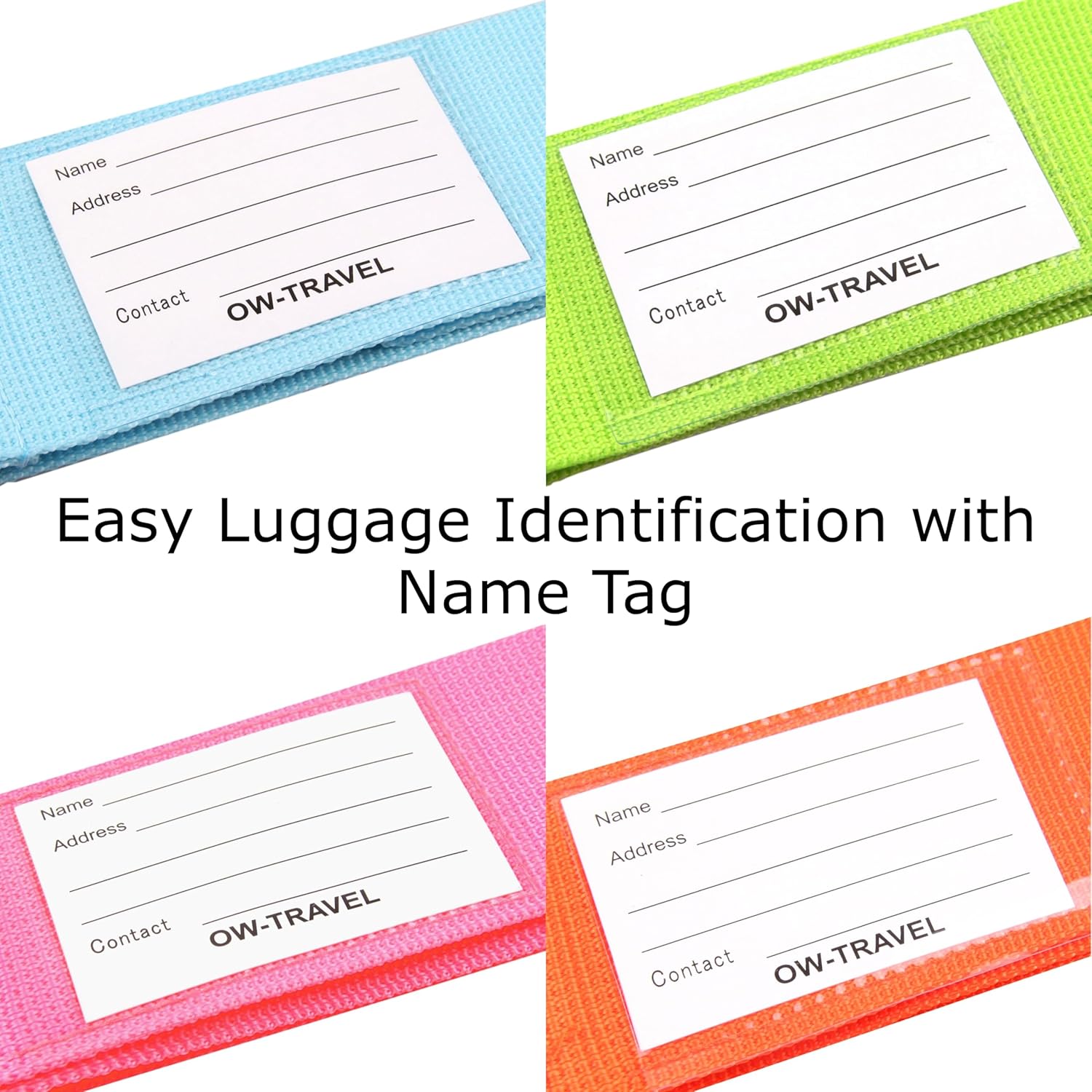 4 Colour, Heavy Duty Luggage Strap Suitcase Belts with Personalised Baggage Claim Identifier Address Label , One-Wear – OW-Travel