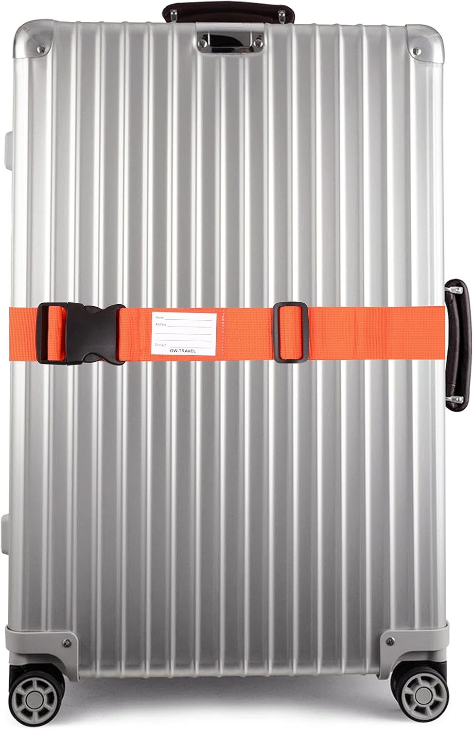 ✅ Heavy Duty Luggage Cross Strap Suitcase Belts - with Personalised Baggage Claim Identifier Address Label (Bright Orange) - One-Wear, OW-Travel
