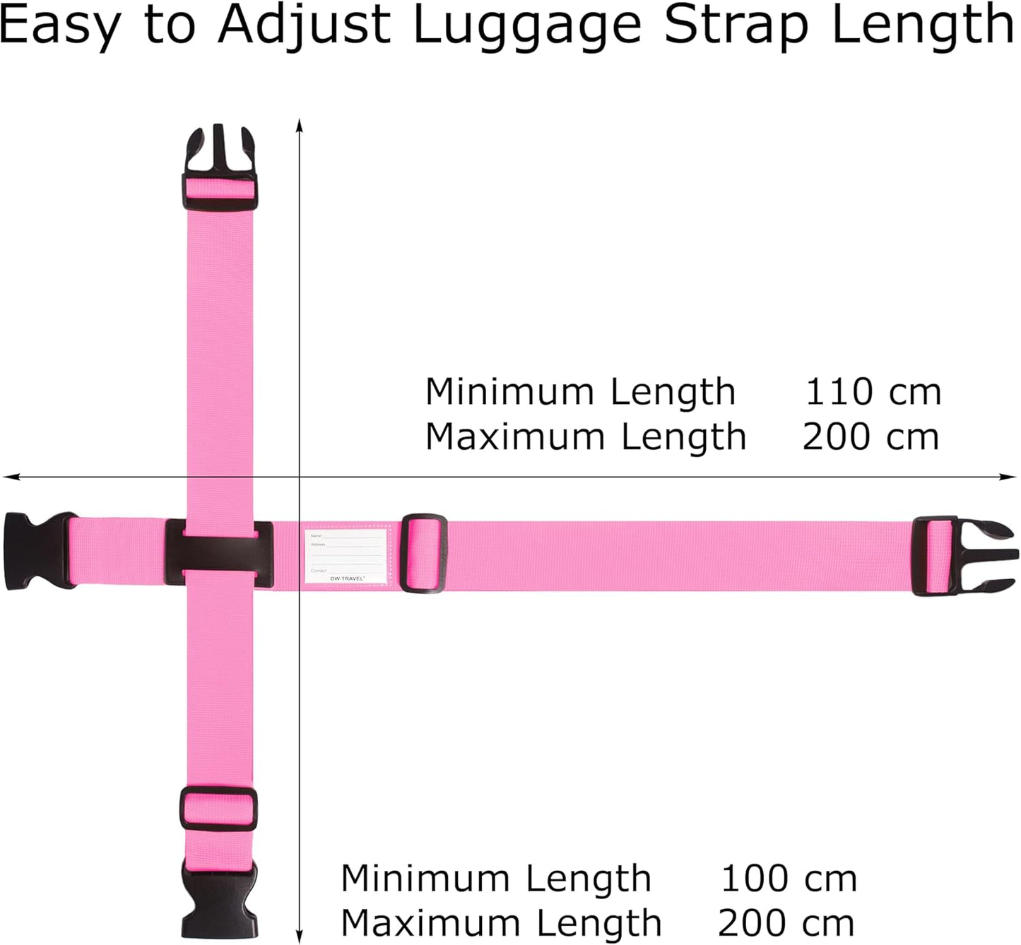 ✅ Heavy Duty Luggage Cross Strap Suitcase Belts - with Personalised Baggage Claim Identifier Address Label (Bright Pink) - One-Wear, OW-Travel