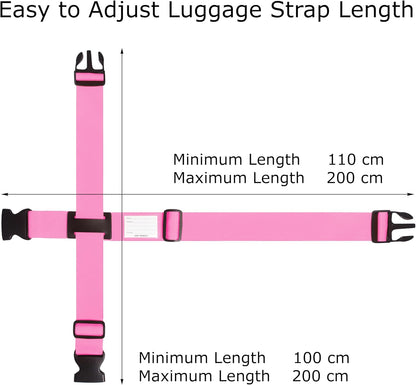 ✅ Heavy Duty Luggage Cross Strap Suitcase Belts - with Personalised Baggage Claim Identifier Address Label (Bright Pink) - One-Wear, OW-Travel