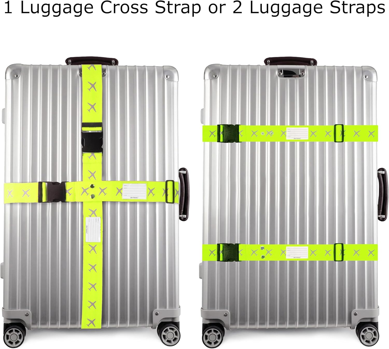 ✅ Heavy Duty Luggage Cross Strap Suitcase Belts - with Personalised Baggage Claim Identifier Address Label (Yellow) - One-Wear