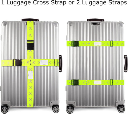 ✅ Heavy Duty Luggage Cross Strap Suitcase Belts - with Personalised Baggage Claim Identifier Address Label (Yellow) - One-Wear