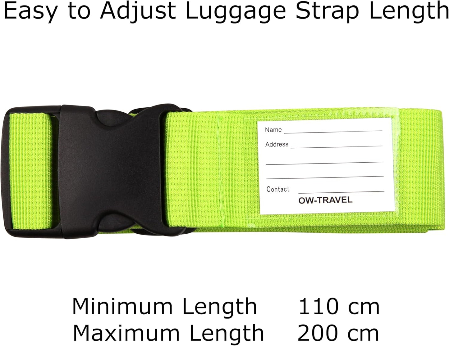 ✅ Heavy Duty Luggage  Strap Suitcase Belts - with Personalised Baggage Claim Identifier Address Label (Bright Green) - One-Wear, OW-Travel