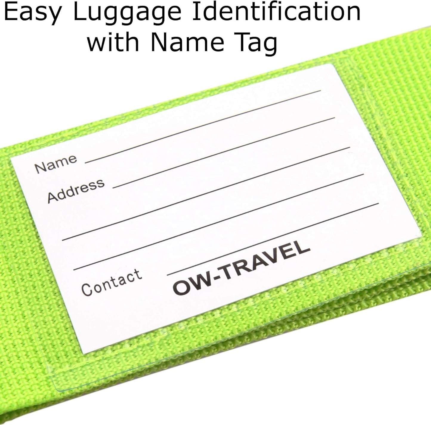 ✅ Heavy Duty Luggage  Strap Suitcase Belts - with Personalised Baggage Claim Identifier Address Label (Bright Green) - One-Wear, OW-Travel