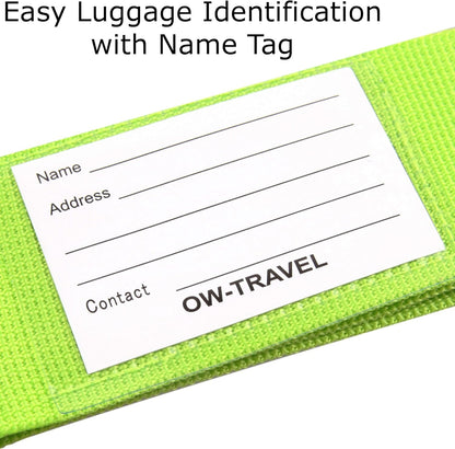 ✅ Heavy Duty Luggage  Strap Suitcase Belts - with Personalised Baggage Claim Identifier Address Label (Bright Green) - One-Wear, OW-Travel