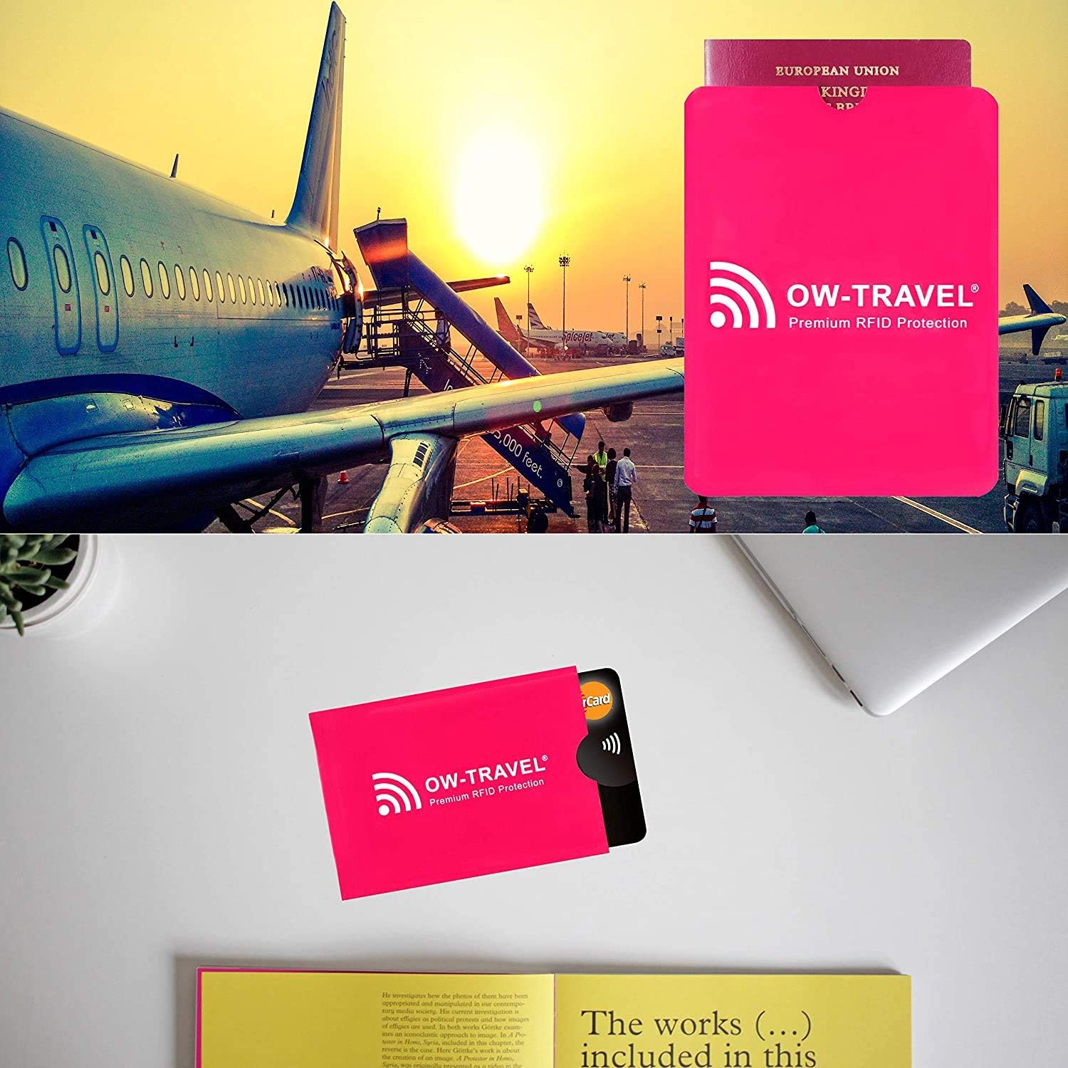 TÜV Approved RFID & NFC Blocking Credit Card + Passport Protector Sleeves - Identity Theft Protection for Contactless Cards - One-Wear, OW-Travel