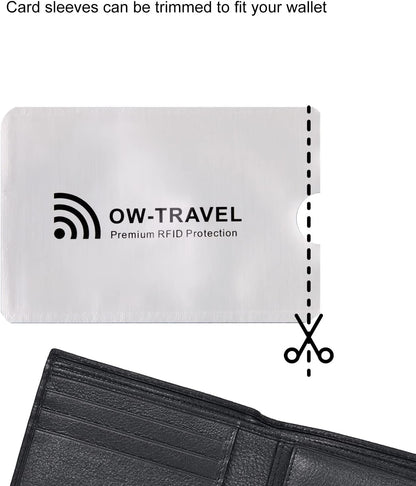 ✅ TÜV APPROVED RFID & NFC Blocking Credit Card Wallet+ Passport Protector Sleeves - Identity Theft Protection for Contactless Cards - One-Wear, OW-Travel