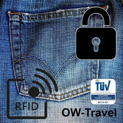 ✅ TÜV Approved RFID & NFC Blocking Credit Card + Passport Protector Sleeves - Identity Theft Protection for Contactless Cards - One-Wear, OW-Travel