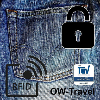 ✅ TÜV APPROVED RFID & NFC Blocking Credit Card Wallet+ Passport Protector Sleeves - Identity Theft Protection for Contactless Cards - One-Wear, OW-Travel