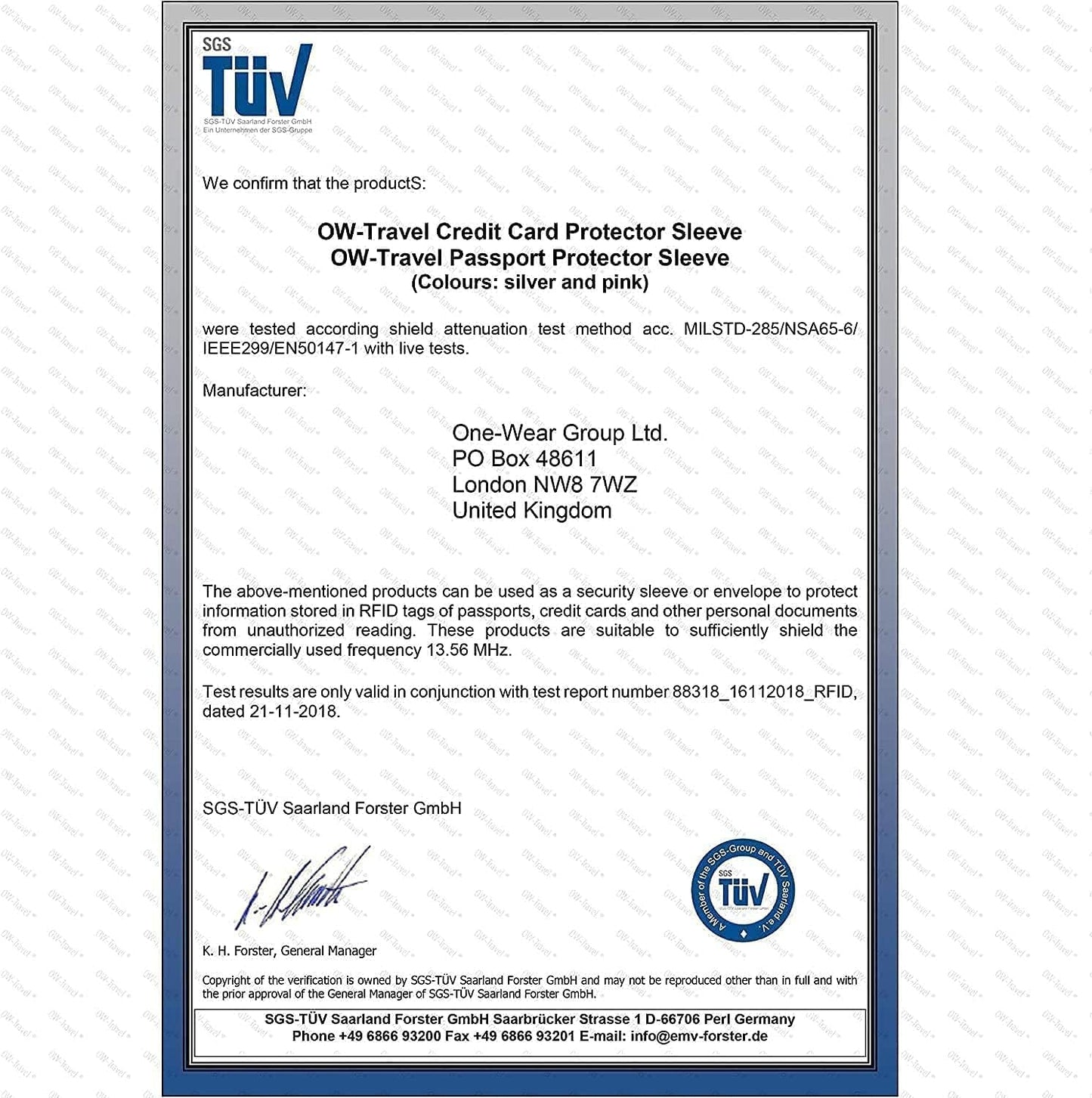 ✅ TÜV APPROVED RFID & NFC Blocking Credit Card Wallet+ Passport Protector Sleeves - Identity Theft Protection for Contactless Cards - One-Wear, OW-Travel