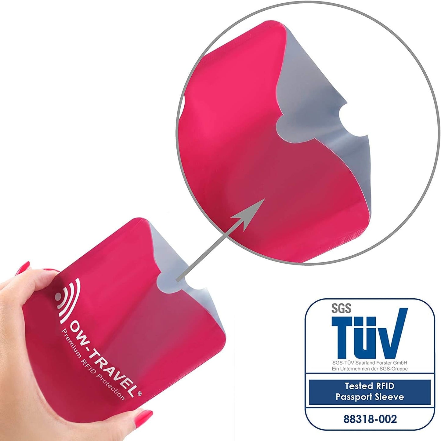 ✅ TÜV Approved RFID & NFC Blocking Credit Card + Passport Protector Sleeves - Identity Theft Protection for Contactless Cards - One-Wear, OW-Travel