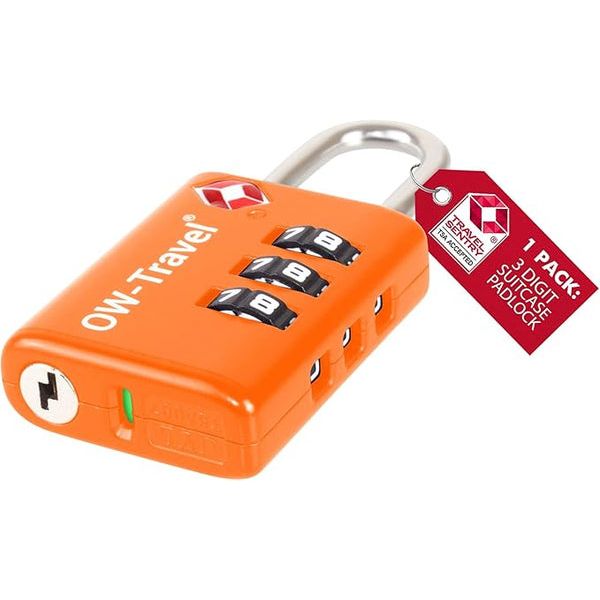 ✅ 3 Dial TSA Combination Padlock with INSPECTION SEARCH ALERT - Travel Sentry Approved Heavy Duty Number Lock for Suitcases, Luggage, Gym Lockers and Tool Boxes - One-Wear, OW-Travel