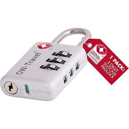 ✅ 3 Dial TSA Combination Padlock with INSPECTION SEARCH ALERT - Travel Sentry Approved Heavy Duty Number Lock for Suitcases, Luggage, Gym Lockers and Tool Boxes - One-Wear, OW-Travel