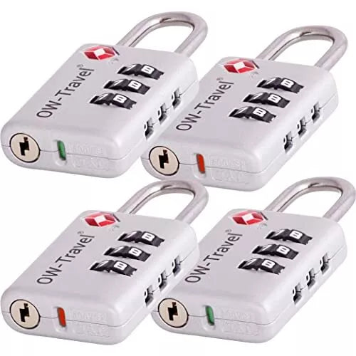 ✅ 3 Dial TSA Combination Padlock with INSPECTION SEARCH ALERT - Travel Sentry Approved Heavy Duty Number Lock for Suitcases, Luggage, Gym Lockers and Tool Boxes - One-Wear, OW-Travel
