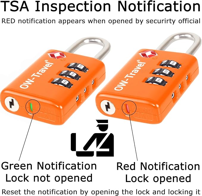 ✅ 3 Dial TSA Combination Padlock with INSPECTION SEARCH ALERT - Travel Sentry Approved Heavy Duty Number Lock for Suitcases, Luggage, Gym Lockers and Tool Boxes - One-Wear