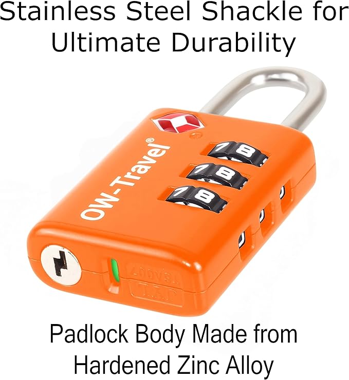 ✅ 3 Dial TSA Combination Padlock with INSPECTION SEARCH ALERT - Travel Sentry Approved Heavy Duty Number Lock for Suitcases, Luggage, Gym Lockers and Tool Boxes - One-Wear