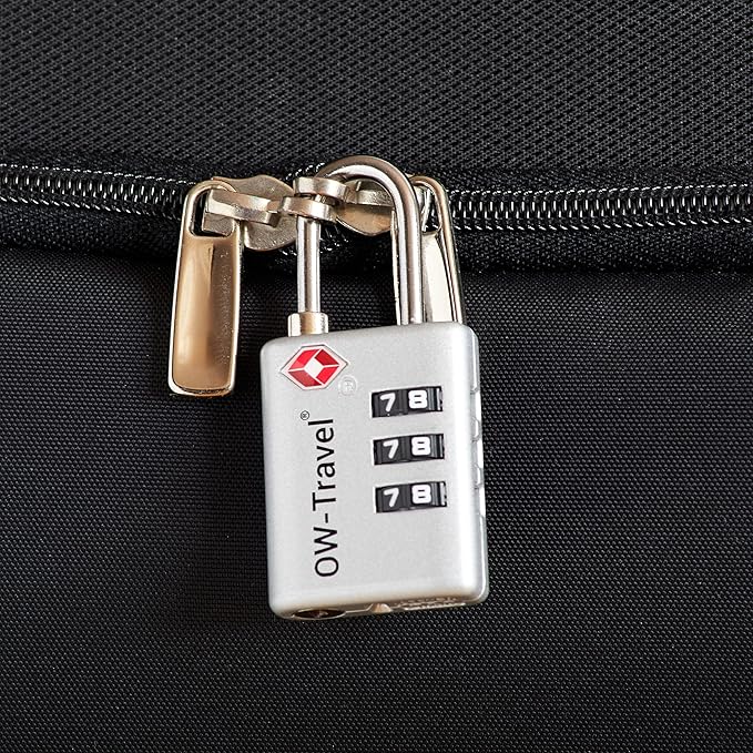 ✅ 3 Dial TSA Combination Padlock with INSPECTION SEARCH ALERT - Travel Sentry Approved Heavy Duty Number Lock for Suitcases, Luggage, Gym Lockers and Tool Boxes - One-Wear, OW-Travel