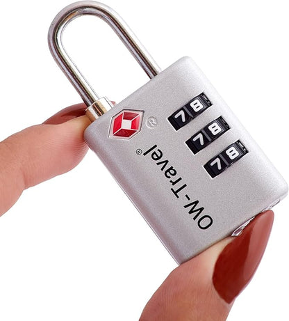 ✅ 3 Dial TSA Combination Padlock with INSPECTION SEARCH ALERT - Travel Sentry Approved Heavy Duty Number Lock for Suitcases, Luggage, Gym Lockers and Tool Boxes - One-Wear, OW-Travel