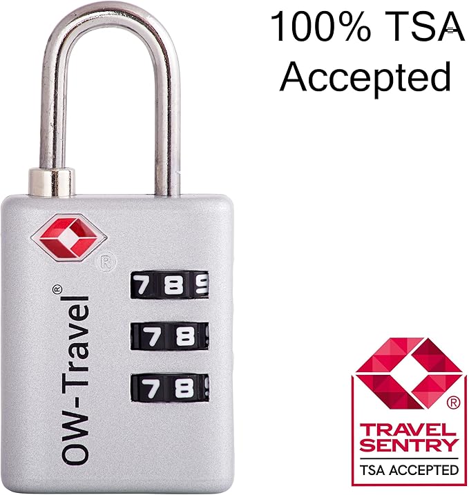 ✅ 3 Dial TSA Combination Padlock with INSPECTION SEARCH ALERT - Travel Sentry Approved Heavy Duty Number Lock for Suitcases, Luggage, Gym Lockers and Tool Boxes - One-Wear, OW-Travel