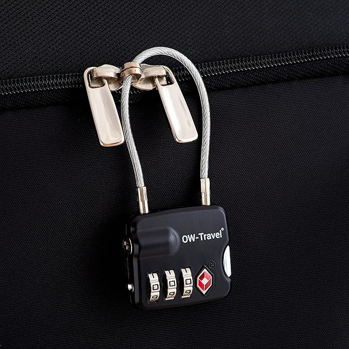 ✅ 3 Dial TSA Cable Combination Padlock - Travel Sentry Approved Heavy Duty Number Lock for Suitcases, Luggage, Gym Lockers and Tool Boxes - One-Wear, OW-Travel