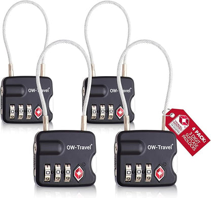 TSA luggage locks. Black cable padlocks for suitcases gym lockers bags