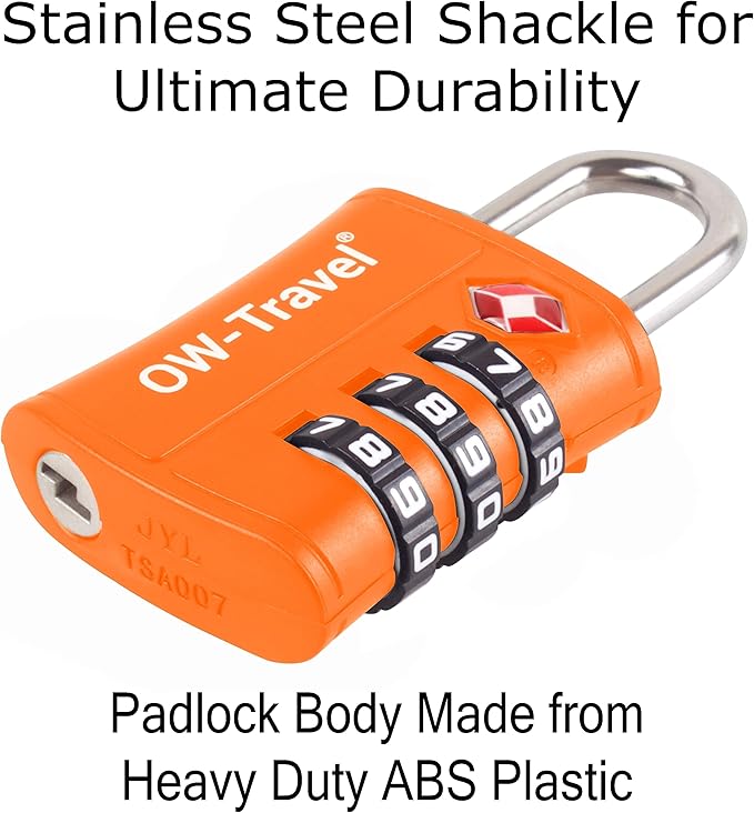 ✅ 3 Dial TSA Combination Padlock - Travel Sentry Approved Heavy Duty Number Lock for Suitcases, Luggage, Gym Lockers and Tool Boxes - One-Wear, OW-Travel