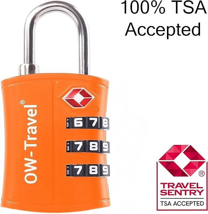 ✅ 3 Dial TSA Combination Padlock - Travel Sentry Approved Heavy Duty Number Lock for Suitcases, Luggage, Gym Lockers and Tool Boxes - One-Wear, OW-Travel
