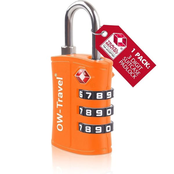 ✅ 3 Dial TSA Combination Padlock - Travel Sentry Approved Heavy Duty Number Lock for Suitcases, Luggage, Gym Lockers and Tool Boxes - One-Wear, OW-Travel