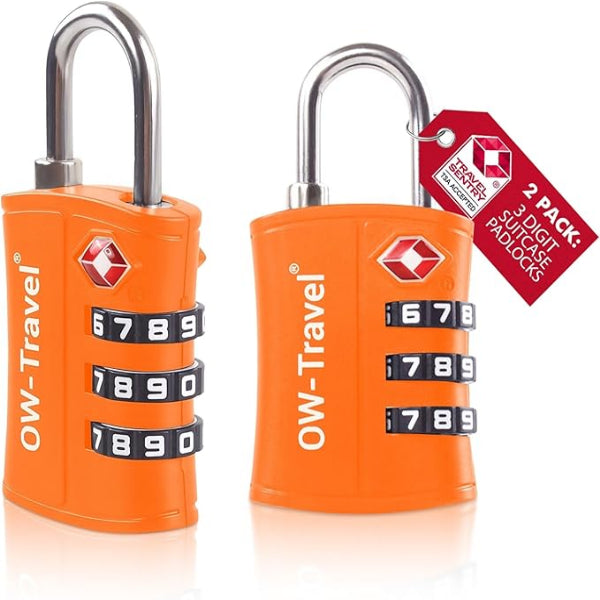 ✅ 3 Dial TSA Combination Padlock - Travel Sentry Approved Heavy Duty Number Lock for Suitcases, Luggage, Gym Lockers and Tool Boxes - One-Wear, OW-Travel