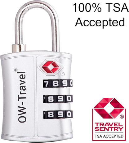 ✅ 3 Dial TSA Combination Padlock - Travel Sentry Approved Heavy Duty Number Lock for Suitcases, Luggage, Gym Lockers and Tool Boxes - One-Wear, OW-Travel