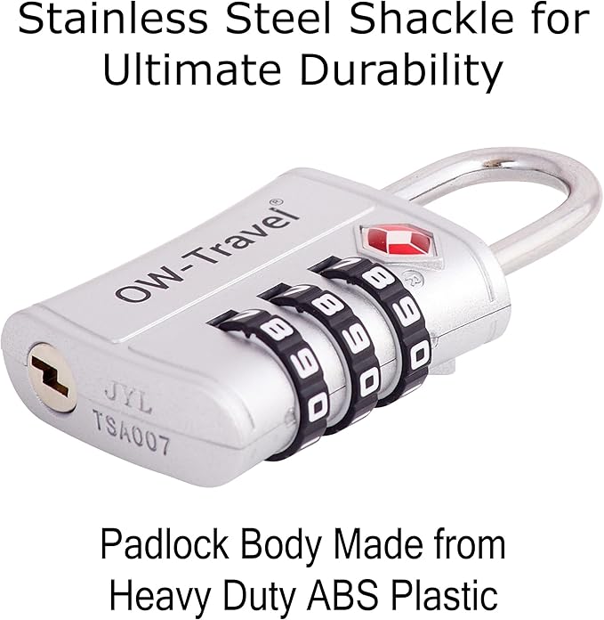 ✅ 3 Dial TSA Combination Padlock - Travel Sentry Approved Heavy Duty Number Lock for Suitcases, Luggage, Gym Lockers and Tool Boxes - One-Wear, OW-Travel