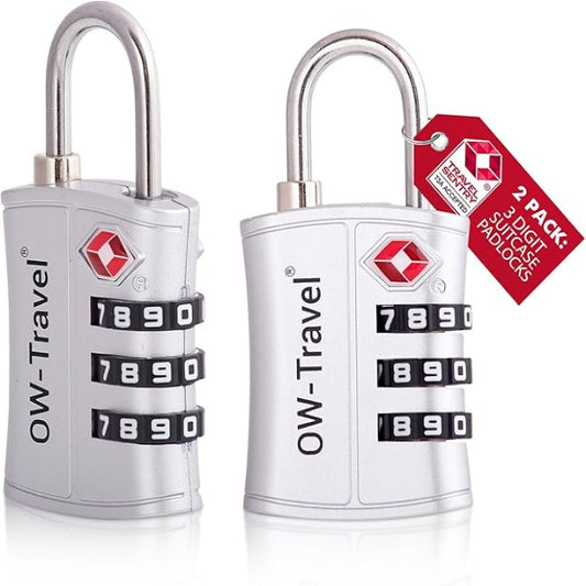 ✅ 3 Dial TSA Combination Padlock - Travel Sentry Approved Heavy Duty Number Lock for Suitcases, Luggage, Gym Lockers and Tool Boxes - One-Wear, OW-Travel