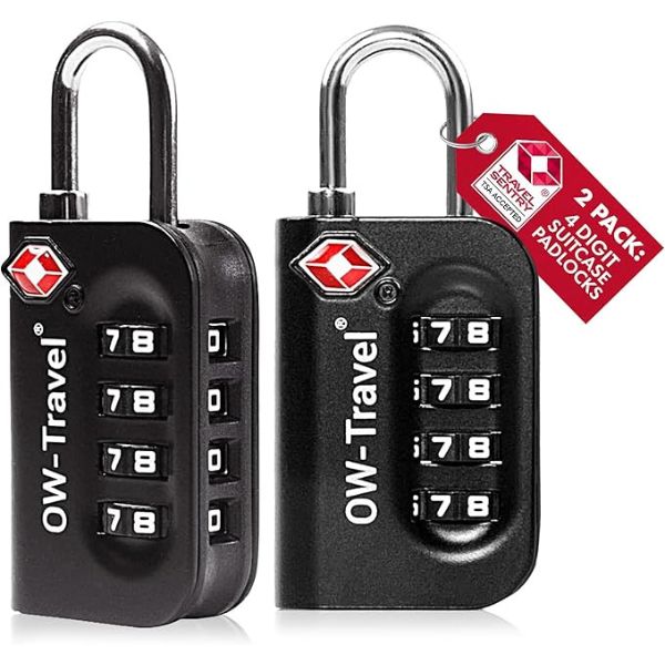 ✅ 4 Dial TSA Combination Padlock - Travel Sentry Approved Heavy Duty Number Lock for Suitcases, Luggage, Gym Lockers and Tool Boxes - One-Wear, OW-Travel
