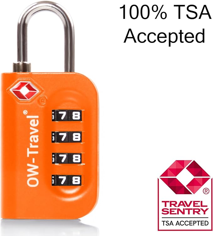 ✅ 4 Dial TSA Combination Padlock - Travel Sentry Approved Heavy Duty Number Lock for Suitcases, Luggage, Gym Lockers and Tool Boxes - One-Wear, OW-Travel