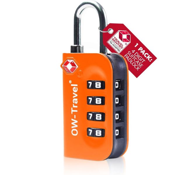 ✅ 4 Dial TSA Combination Padlock - Travel Sentry Approved Heavy Duty Number Lock for Suitcases, Luggage, Gym Lockers and Tool Boxes - One-Wear, OW-Travel