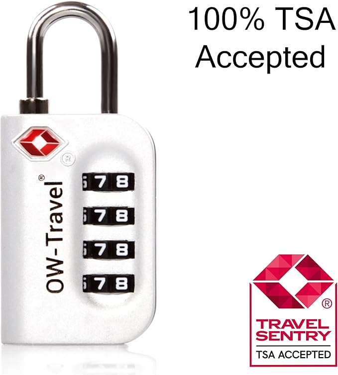 ✅ 4 Dial TSA Combination Padlock - Travel Sentry Approved Heavy Duty Number Lock for Suitcases, Luggage, Gym Lockers and Tool Boxes - One-Wear, OW-Travel
