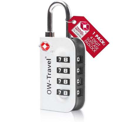 ✅ 4 Dial TSA Combination Padlock - Travel Sentry Approved Heavy Duty Number Lock for Suitcases, Luggage, Gym Lockers and Tool Boxes - One-Wear, OW-Travel