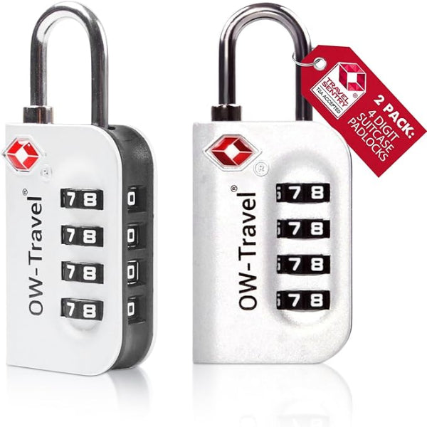 ✅ 4 Dial TSA Combination Padlock - Travel Sentry Approved Heavy Duty Number Lock for Suitcases, Luggage, Gym Lockers and Tool Boxes - One-Wear, OW-Travel