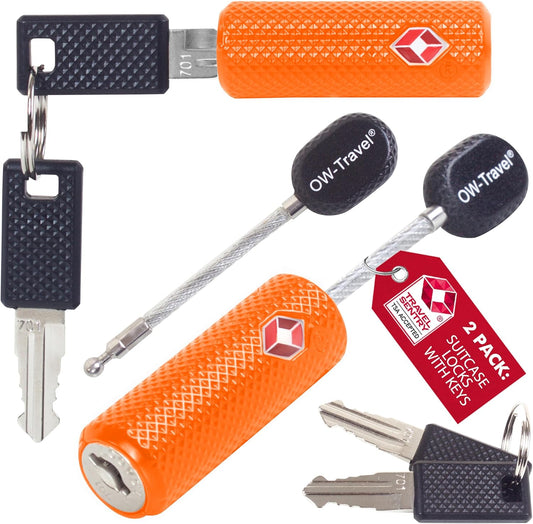 ✅ TSA Key Cable Padlock - Heavy Duty Travel Sentry Approved Lock for Suitcases, Luggage, Gym Lockers and Tool Boxes - One-Wear, OW-Travel