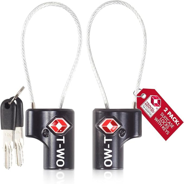 TSA luggage locks. Small black key cable padlocks for suitcases