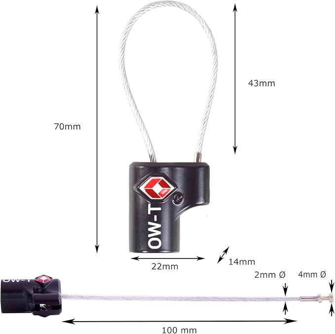 ✅ TSA Key Cable Padlock - Heavy Duty Travel Sentry Approved Lock for Suitcases, Luggage, Gym Lockers and Tool Boxes - One-Wear, OW-Travel