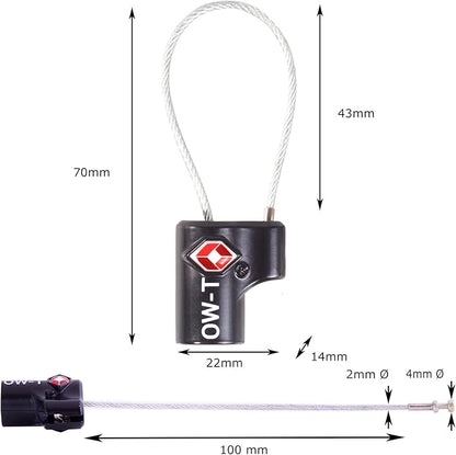 ✅ TSA Key Cable Padlock - Heavy Duty Travel Sentry Approved Lock for Suitcases, Luggage, Gym Lockers and Tool Boxes - One-Wear, OW-Travel